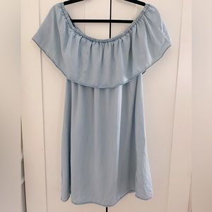 BB Dakota Size S Mini Off Shoulder Dress in Blue Chambray Color- 100% Tencel